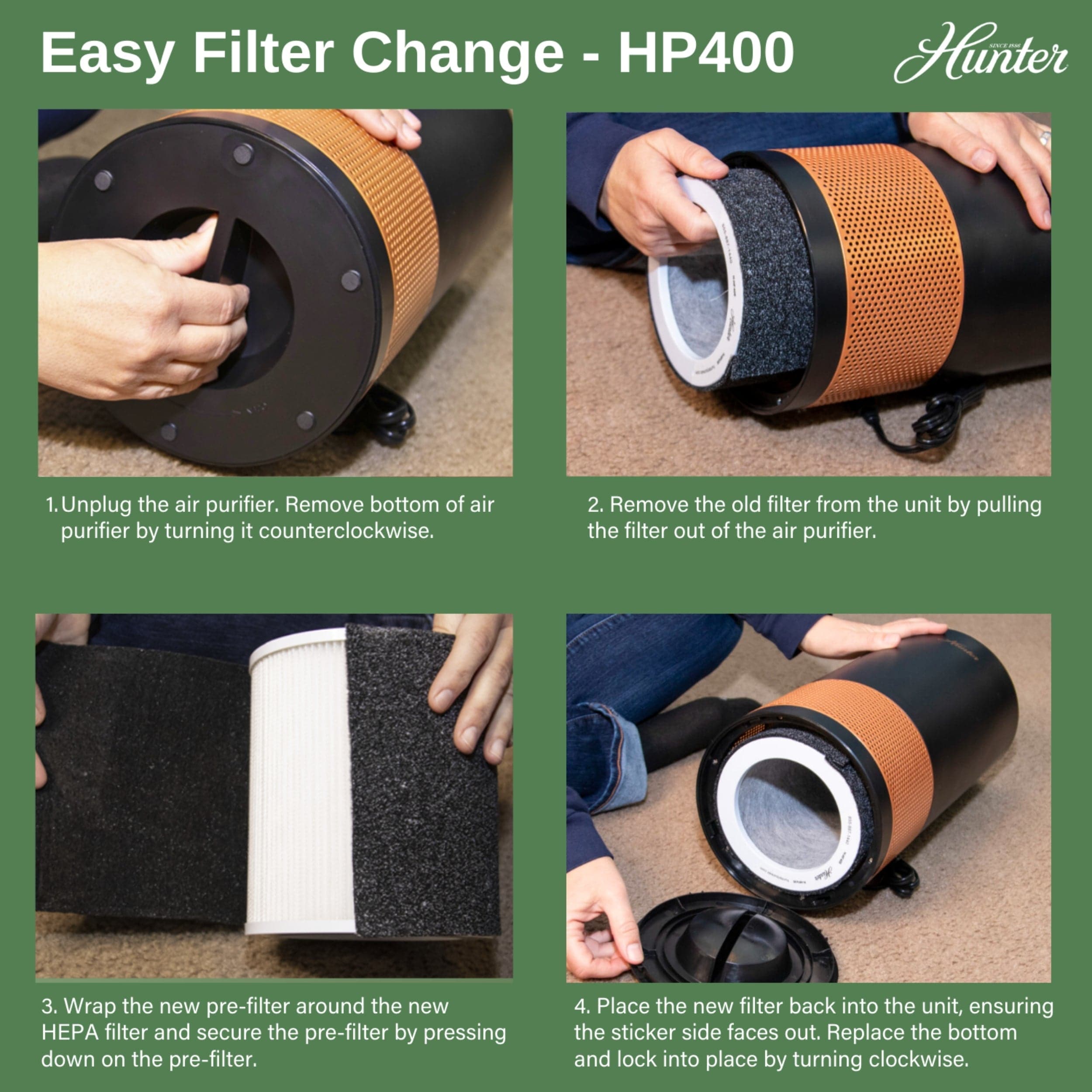 Hunter True HEPA Cylindrical Tower Air Purifier HP400