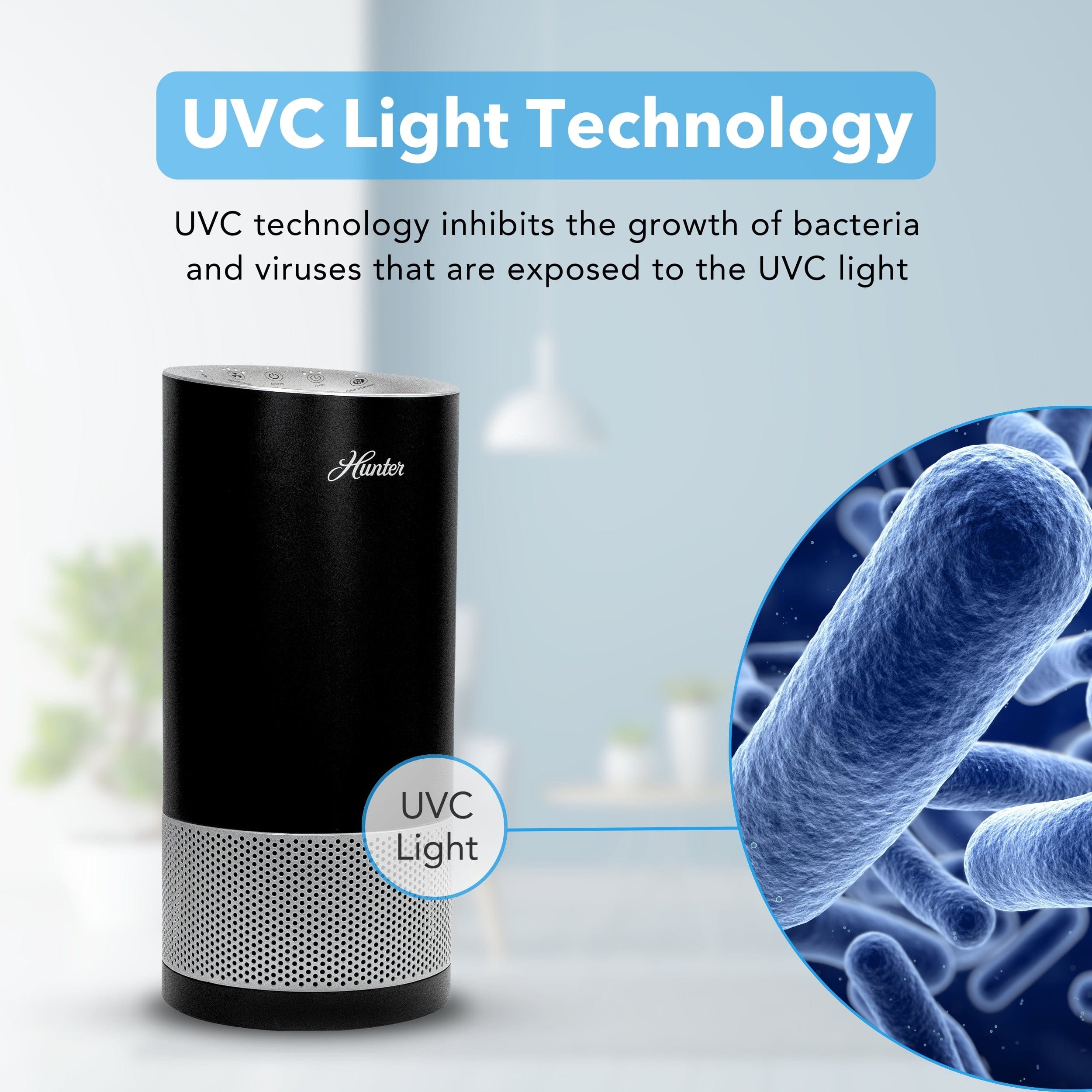 Hunter True HEPA Cylindrical Tower Air Purifier with UVC Light Technology, True HEPA, HP450UV