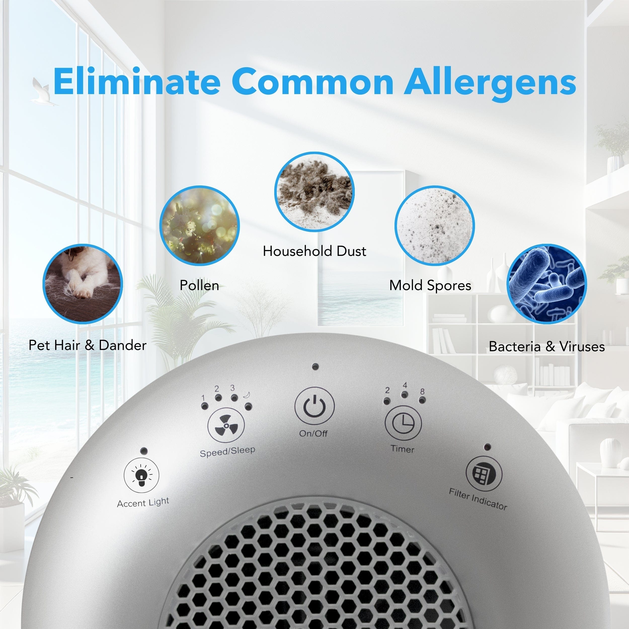 Hunter True HEPA Cylindrical Tower Air Purifier with UVC Light Technology, True HEPA, HP450UV