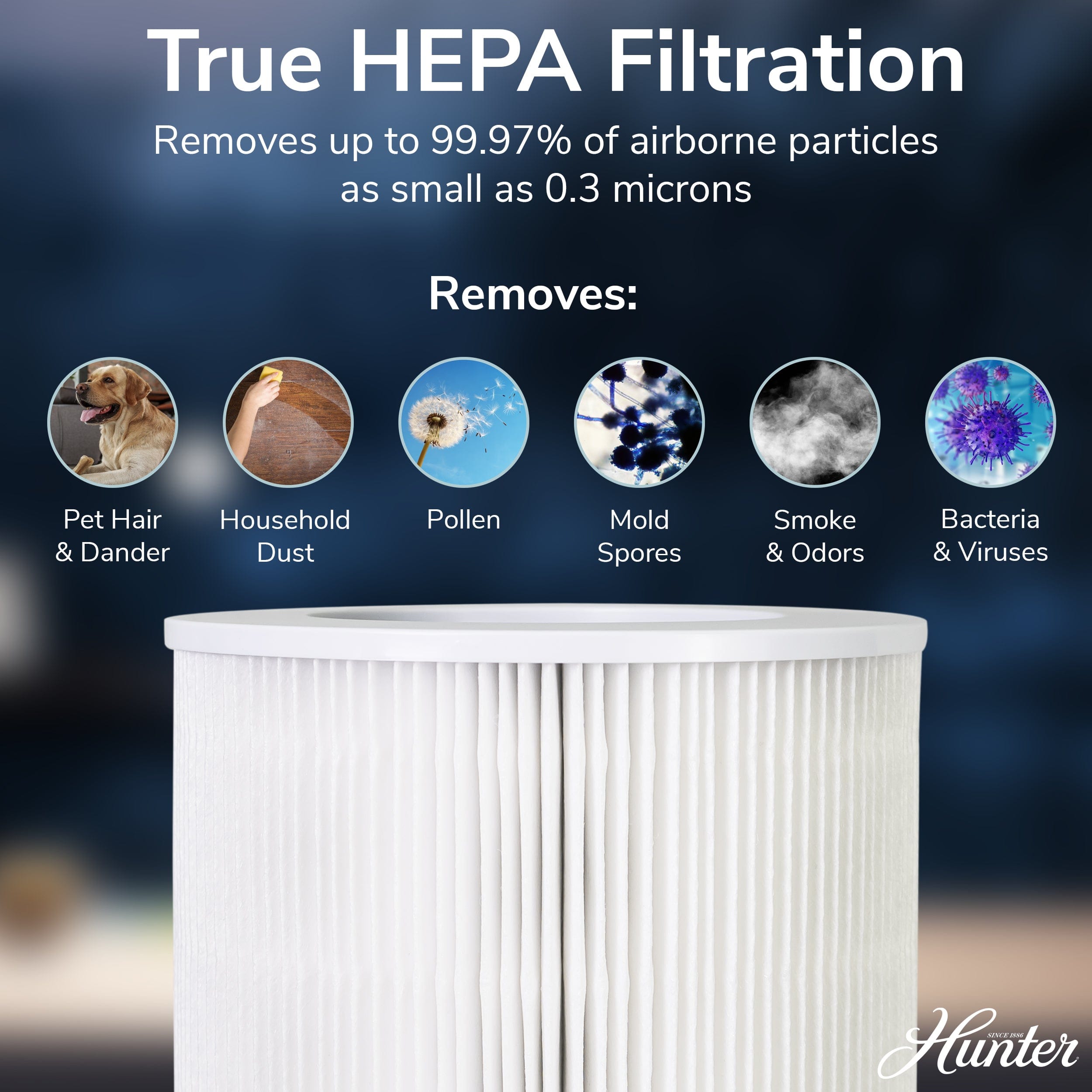 Hunter Large Tower True HEPA Air Purifier, for Allergies, Smoke + Pets, HP670