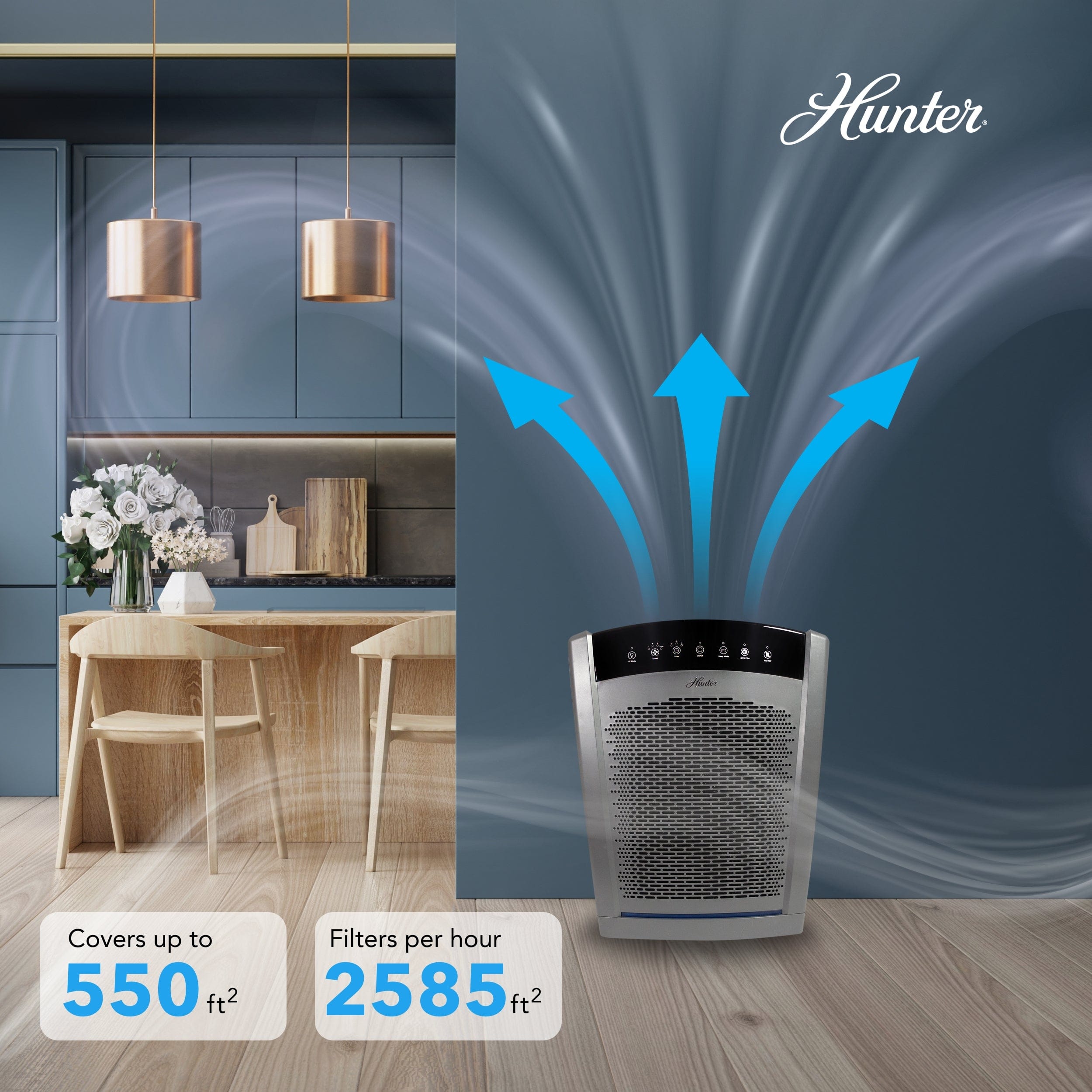 Hunter Large UVC Multi-Room Console HEPA Filter Air Purifier, HP850UV
