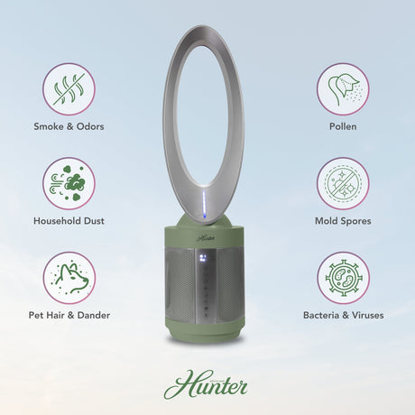 Hunter ExtremeAir Tower Bladeless Air Purifier Fan 2-in-1 for Home Combo, True HEPA, HPF520