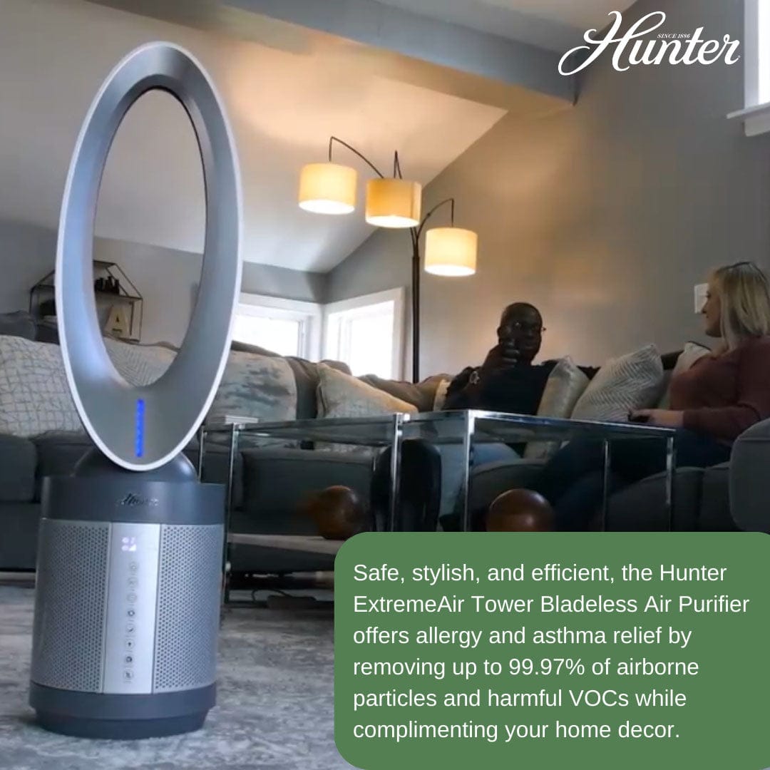 Hunter ExtremeAir Tower Bladeless Air Purifier Fan 2-in-1 for Home Combo, True HEPA, HPF520
