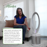 Hunter ExtremeAir Tower Bladeless Air Purifier Fan 2-in-1 for Home Combo, True HEPA, HPF520