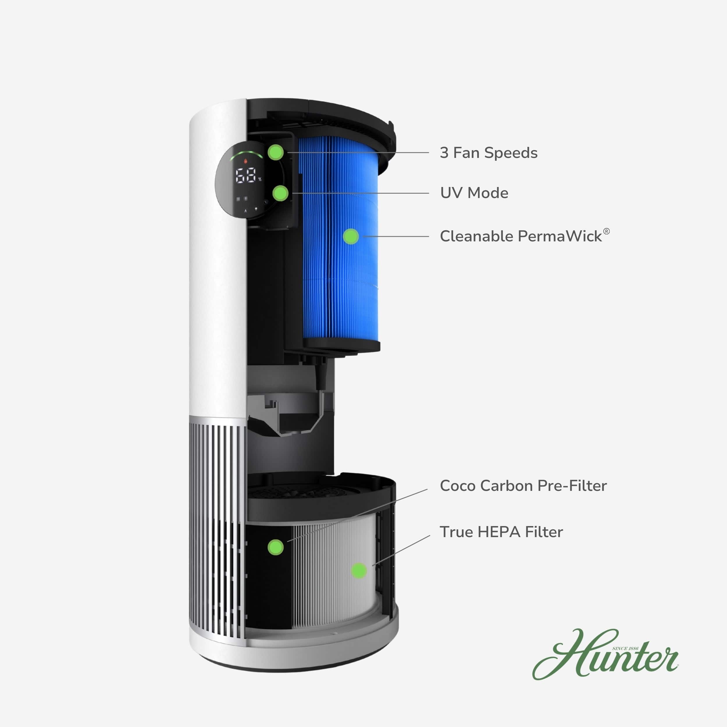 Hunter 2-in-1 True HEPA Mist-Free Air Purifier & Humidifier, HPH625