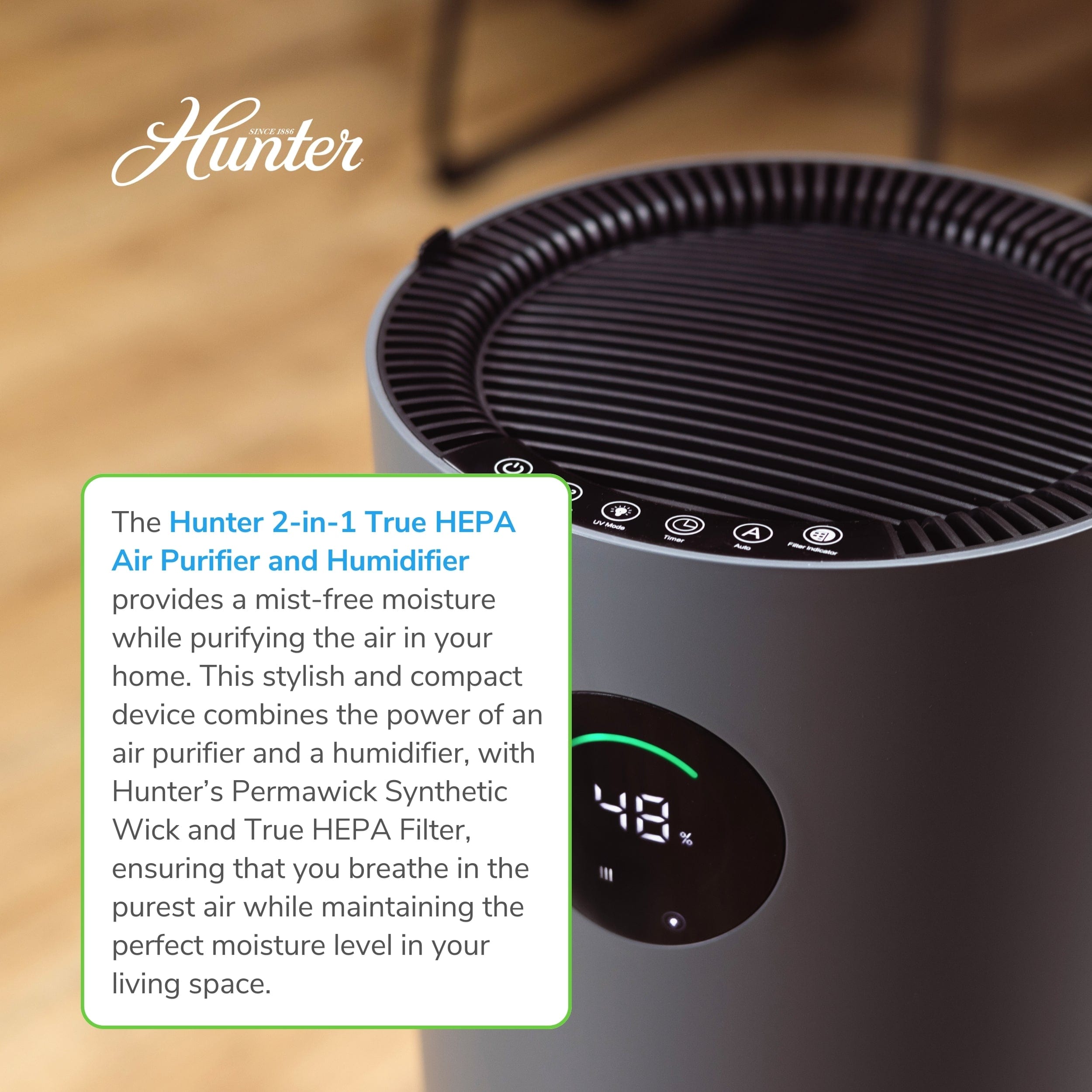 Hunter 2-in-1 True HEPA Mist-Free Air Purifier & Humidifier, HPH625