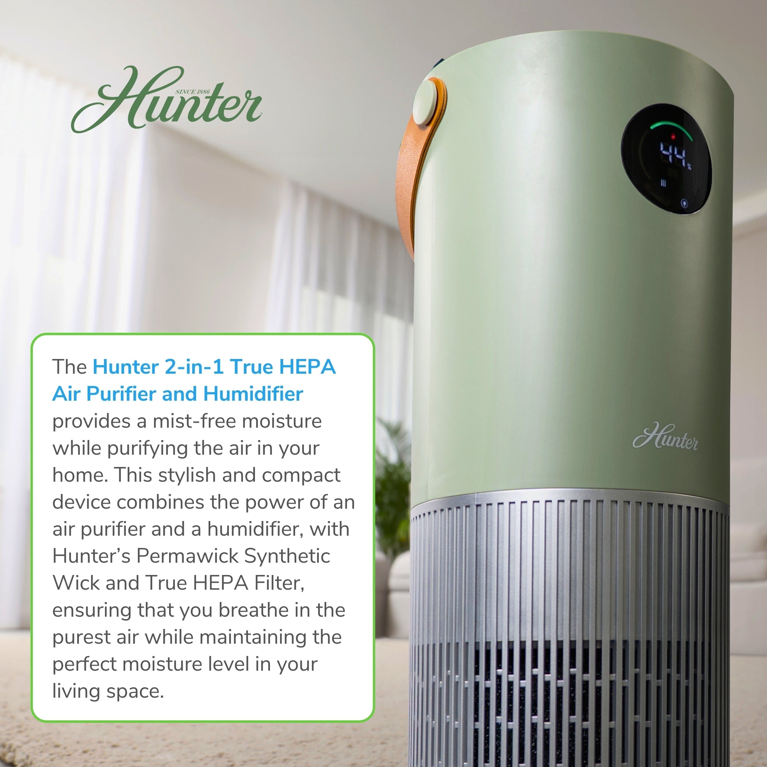 Hunter 2-in-1 True HEPA Mist-Free Air Purifier & Humidifier, HPH625