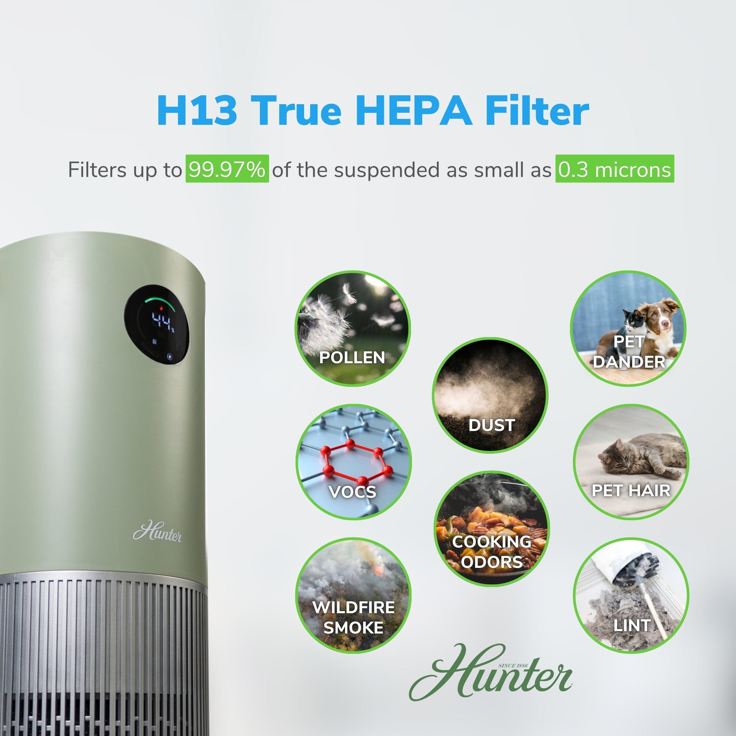 Hunter 2-in-1 True HEPA Mist-Free Air Purifier & Humidifier, HPH625