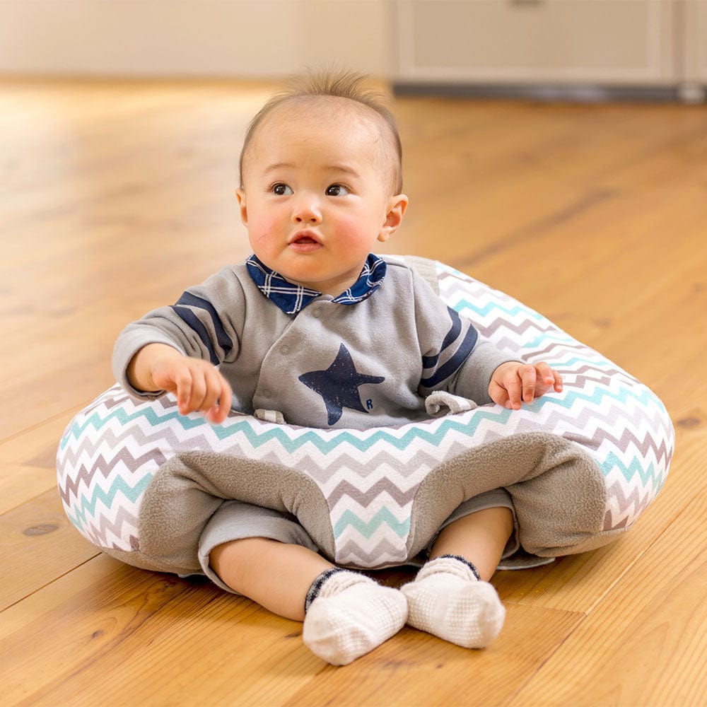 Hugaboo Infant Sitting Chair, Portable, Washable Baby Floor Seat, Blue Chevron