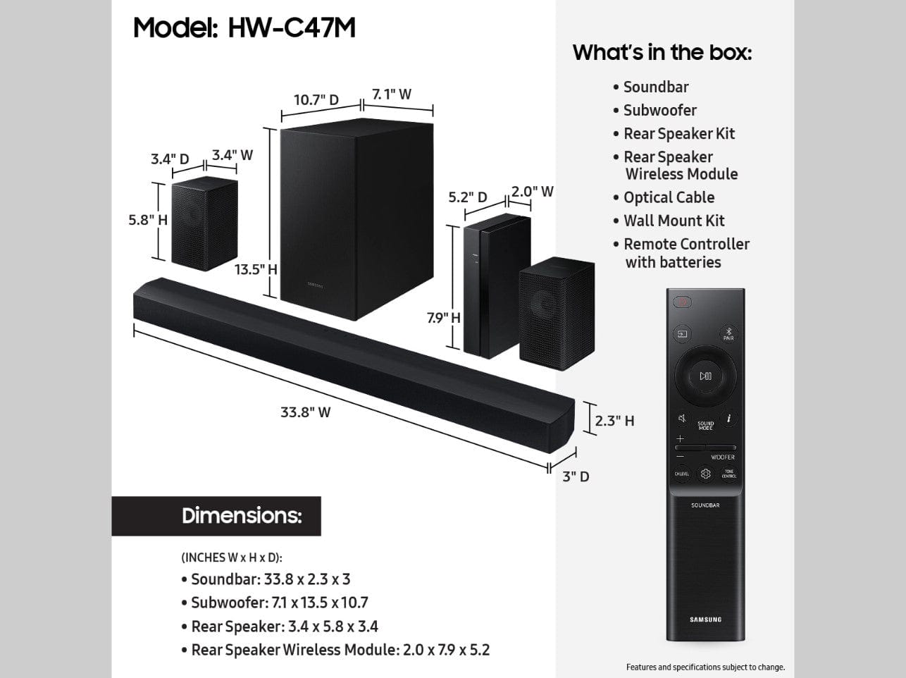 Samsung HW-C47M/ZA-RB B-series 4.1ch with Rear Speakers and Subwoofer Soundbar System - Certified Refurbished