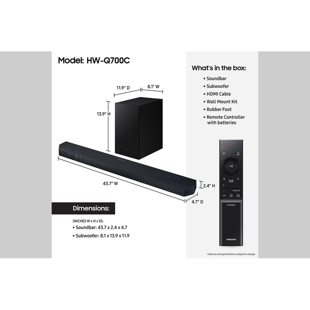 Samsung HW-Q700C/ZA-RB 3.1.2 ch Wireless Dolby ATMOS Soundbar System - Certified Refurbished