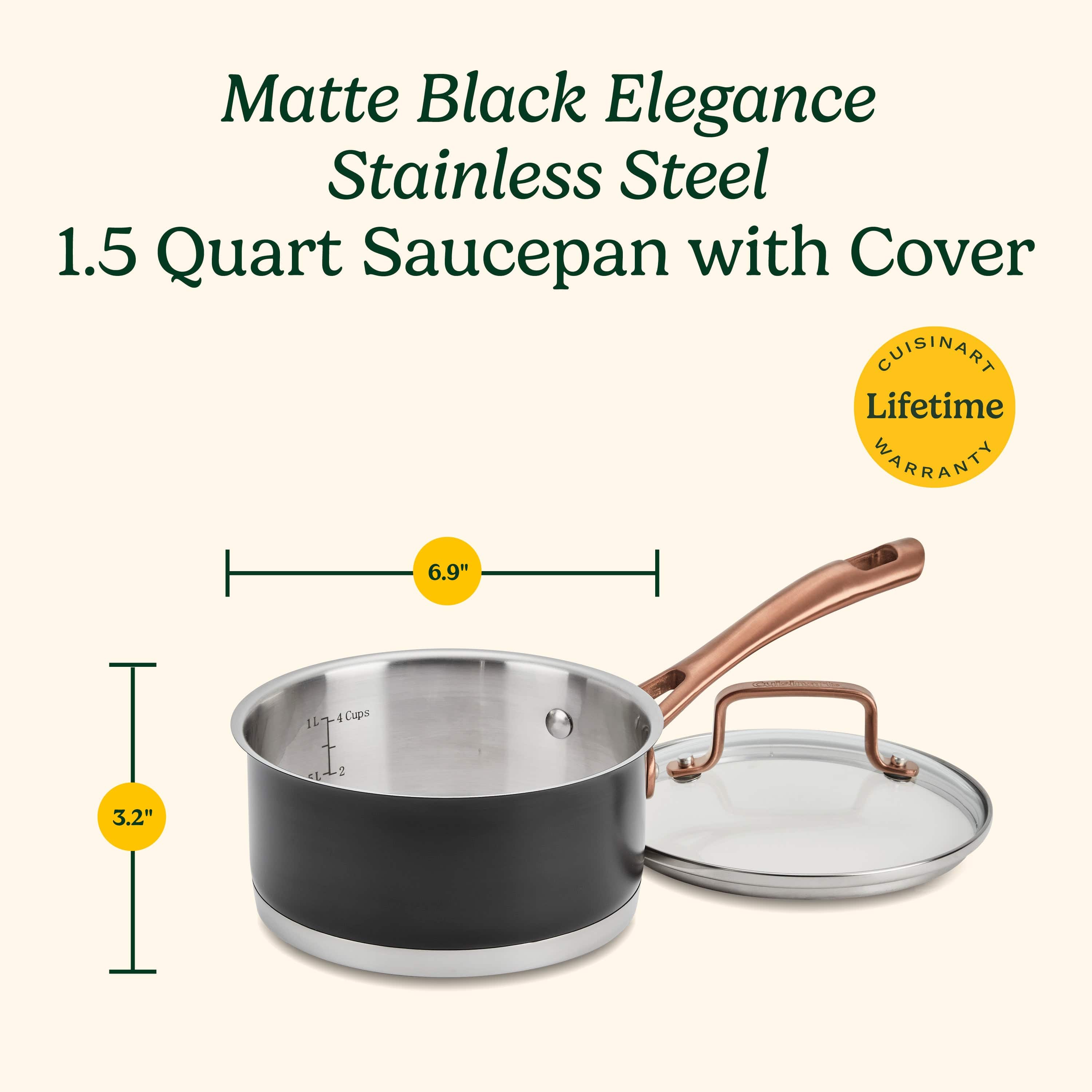 Cuisinart Matte Black Elegance 1.5qt Saucepan with Cover, Black
