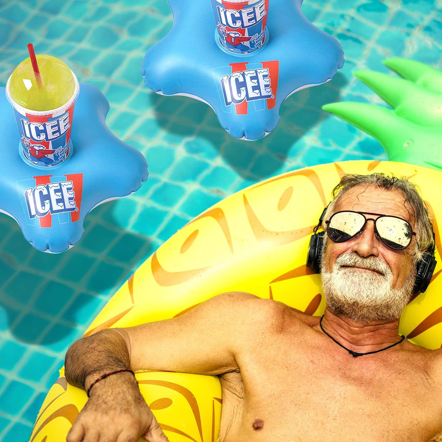 Icee Set of 2 Drink Floaties Melting Ice Shaped Inflatable Drink Holder