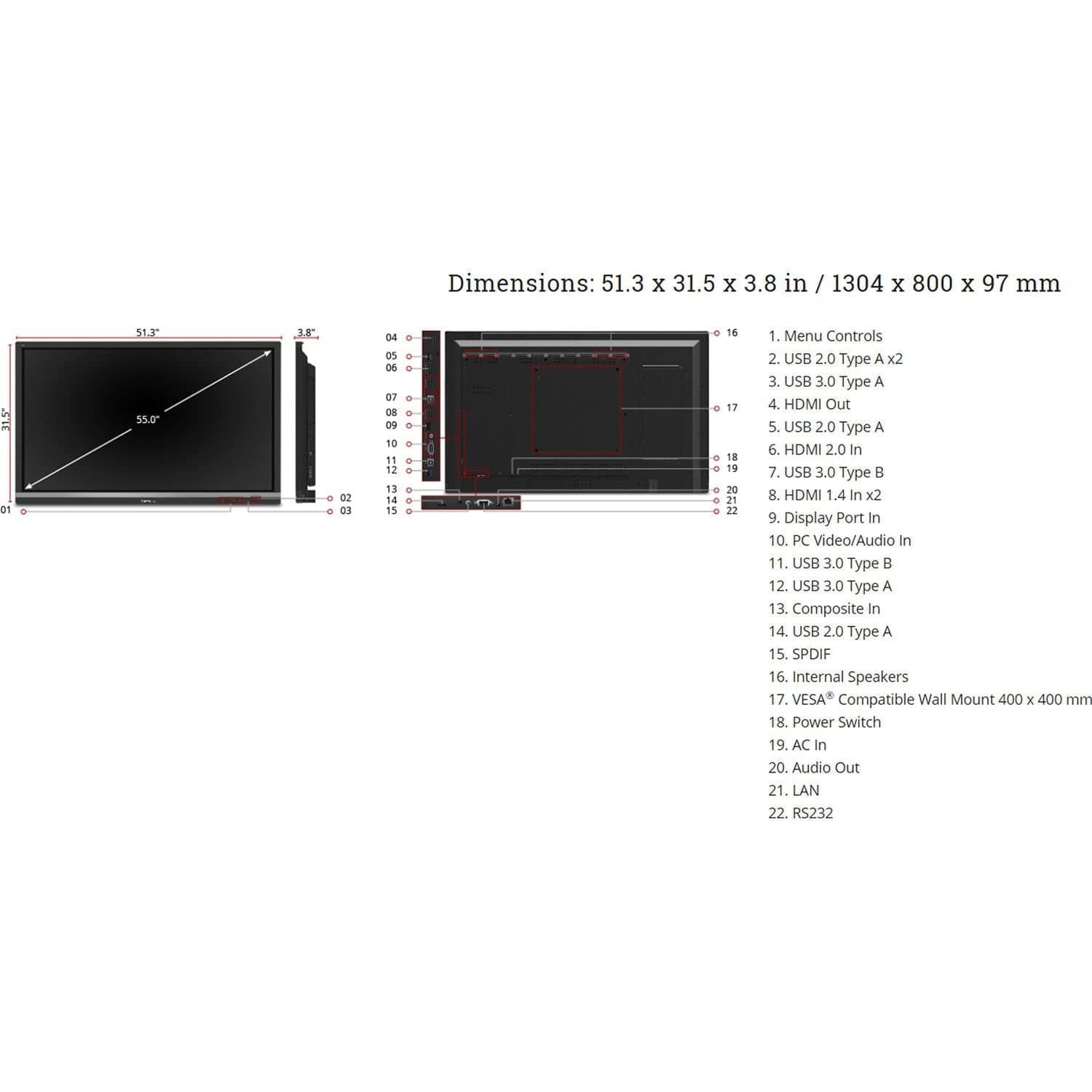 ViewSonic 55" ViewBoard 4K LED Interactive Display Certified Refurbished