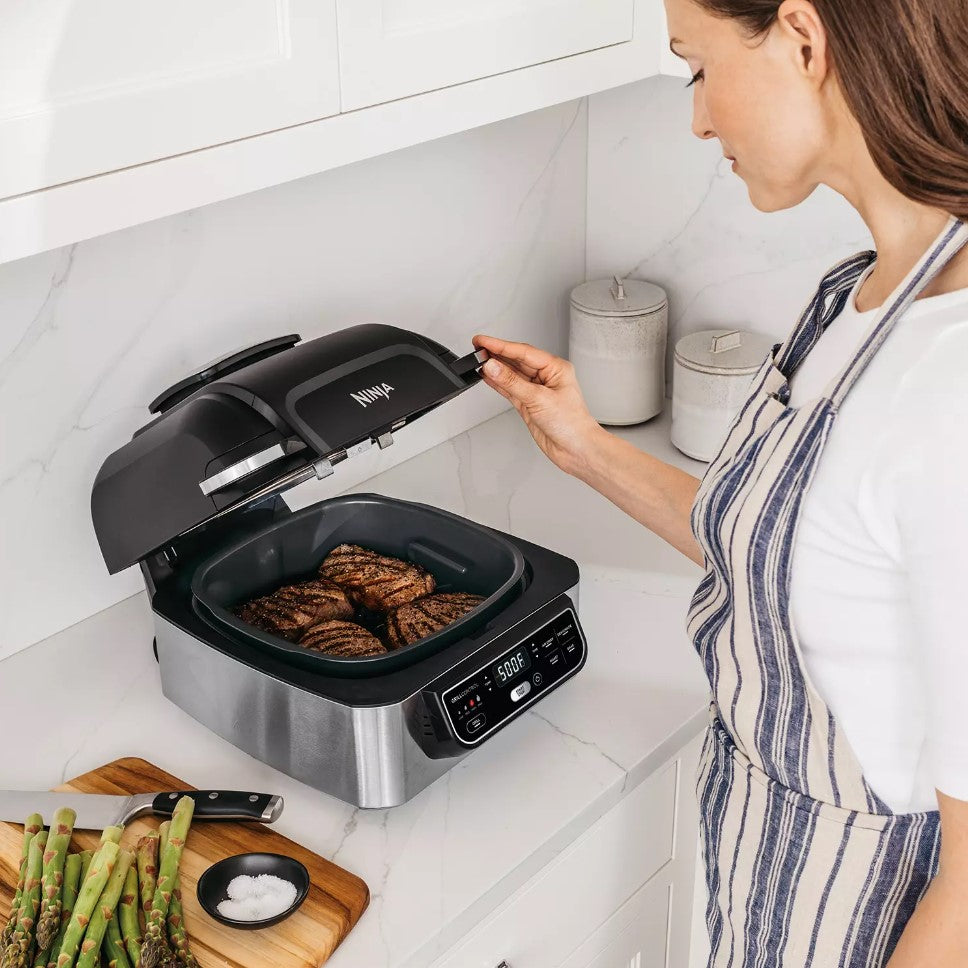 Ninja IG301A Foodi 5-in-1 Indoor Grill with 4QT Air Fryer, Roast, Bake, Dehydrate, and Cyclonic Grilling Technology