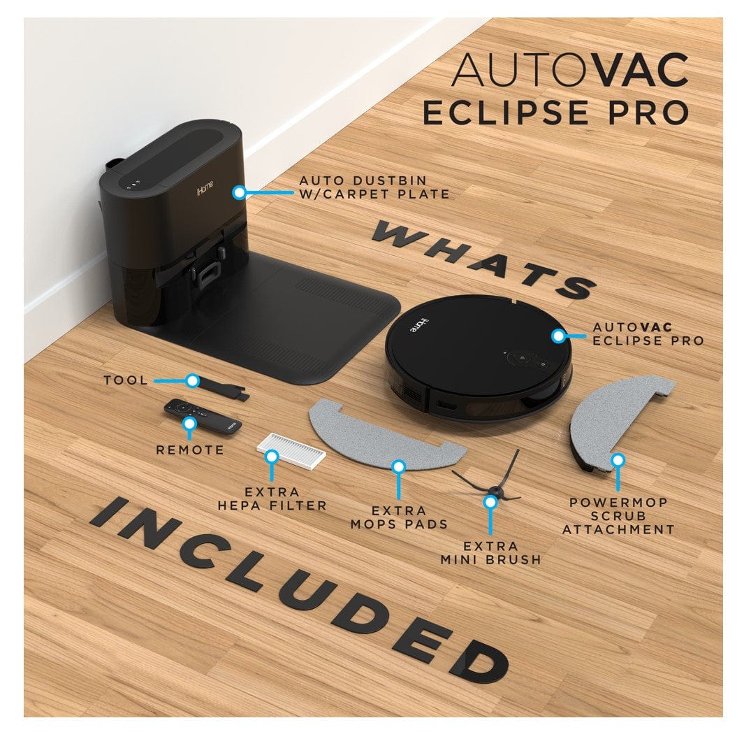 iHome AutoVac Eclipse Pro 3-in-1 Robot Vacuum & Vibrating Mop - Certified Refurbished