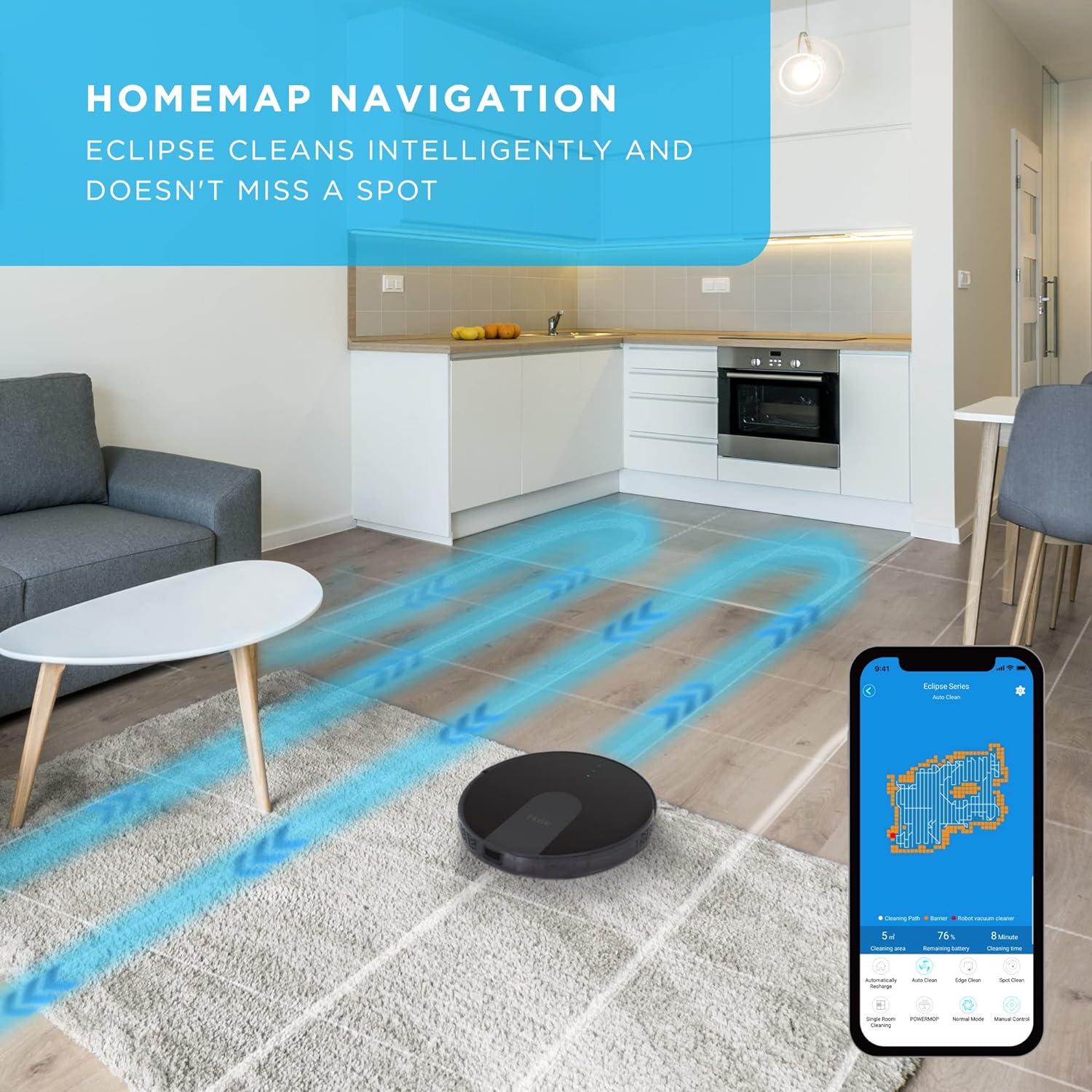 iHome AutoVac Eclipse G Homemap Navigation, Wi-Fi/App Connectivity 2-in-1 Robot Vacuum and Mop - Certified Refurbished Grade A