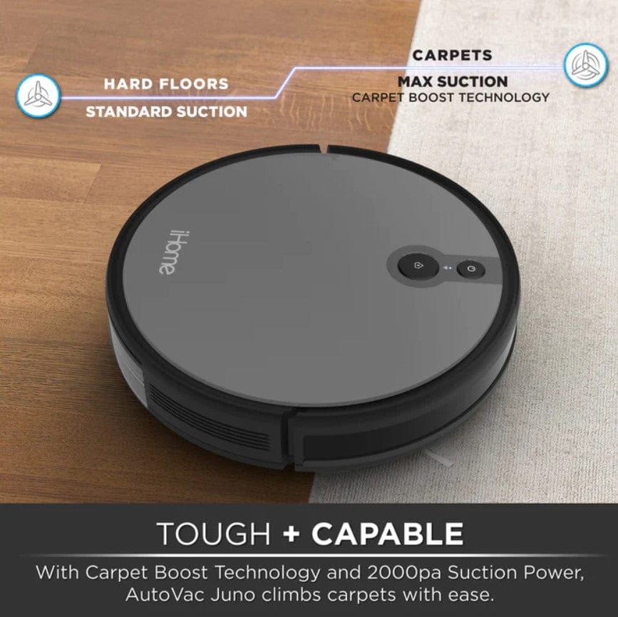 iHome AutoVac Juno Robot Vacuum with Mapping Technology, 2000pa Strong Suction Power - Certified Refurbished Grade B