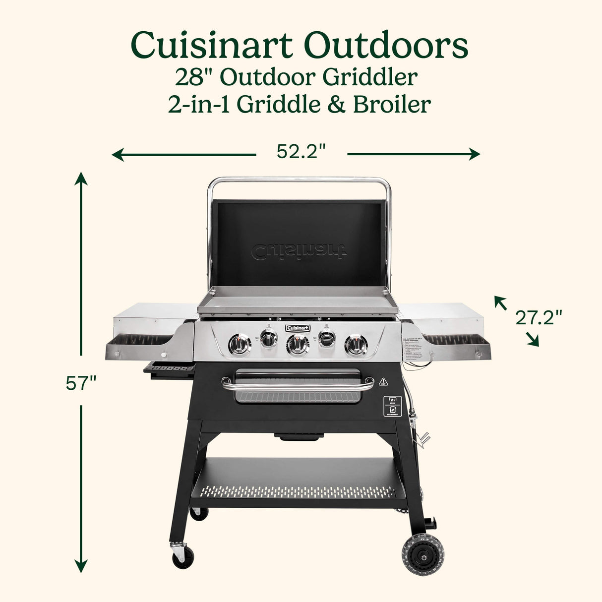 Cuisinart 28" Outdoor Gas Griddler, 2-in-1 Griddle & Broiler, Black Stainless