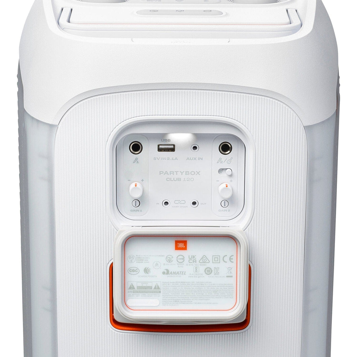 JBL PartyBox Club 120 Wireless Bluetooth Speaker, Light Show, Water-Resistant, Portable, 160 Watts, White - Certified Refurbished