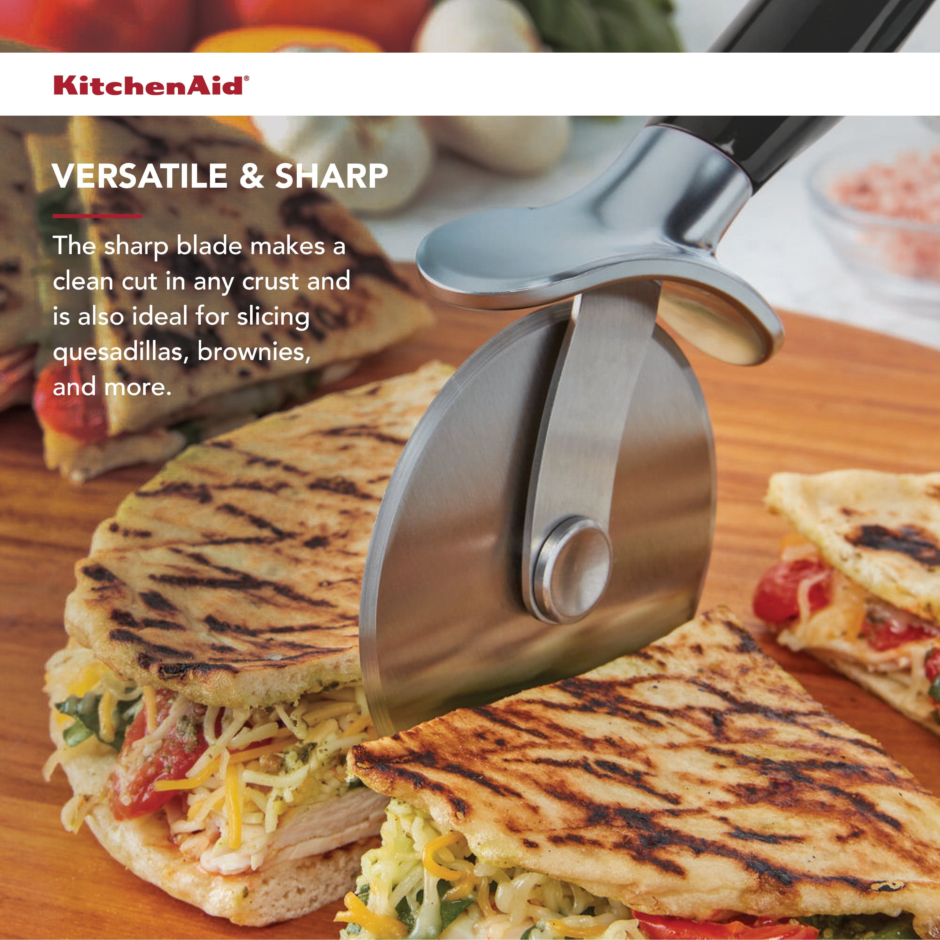 KitchenAid Classic Plastic Cutting Board with Perimeter Trench and Non Slip Edges & Classic Pizza Wheel with Sharp Blade For Cutting Through Crusts - Thumbnail 3
