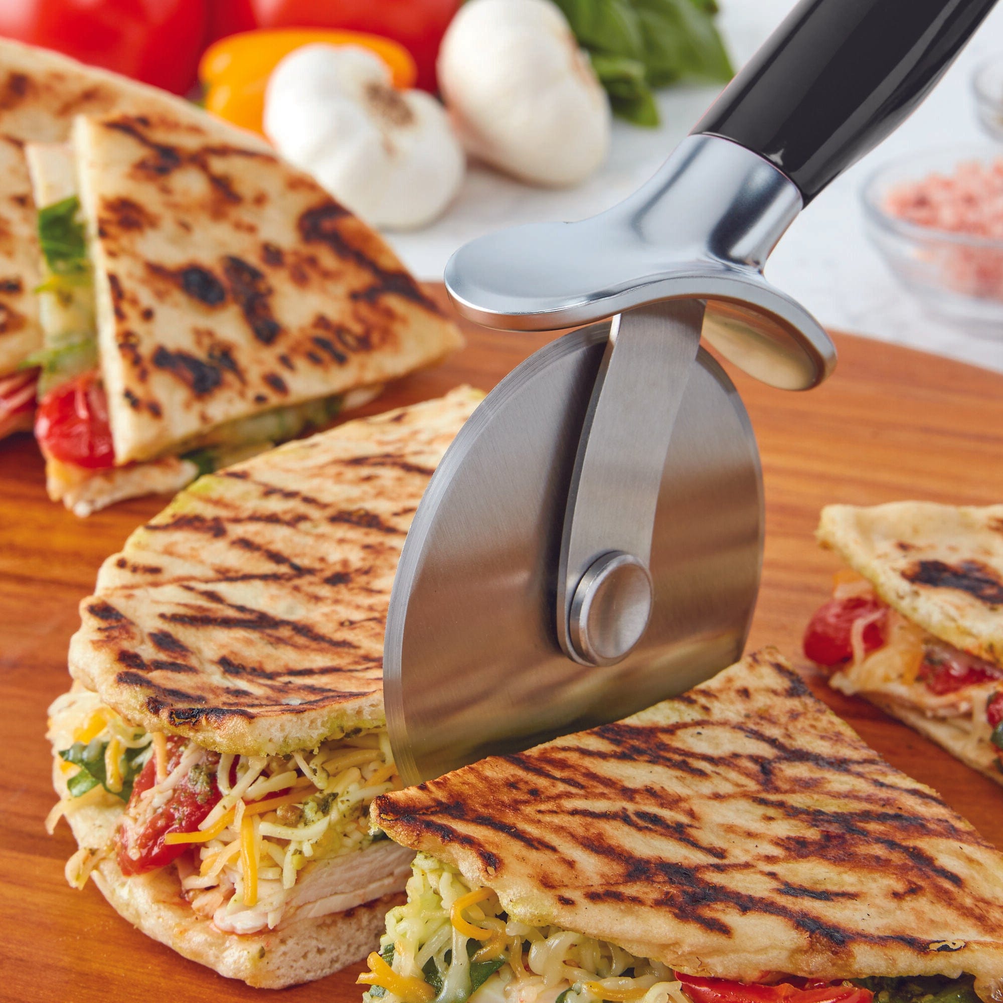 KitchenAid Classic Plastic Cutting Board with Perimeter Trench and Non Slip Edges & Classic Pizza Wheel with Sharp Blade For Cutting Through Crusts - Thumbnail 2