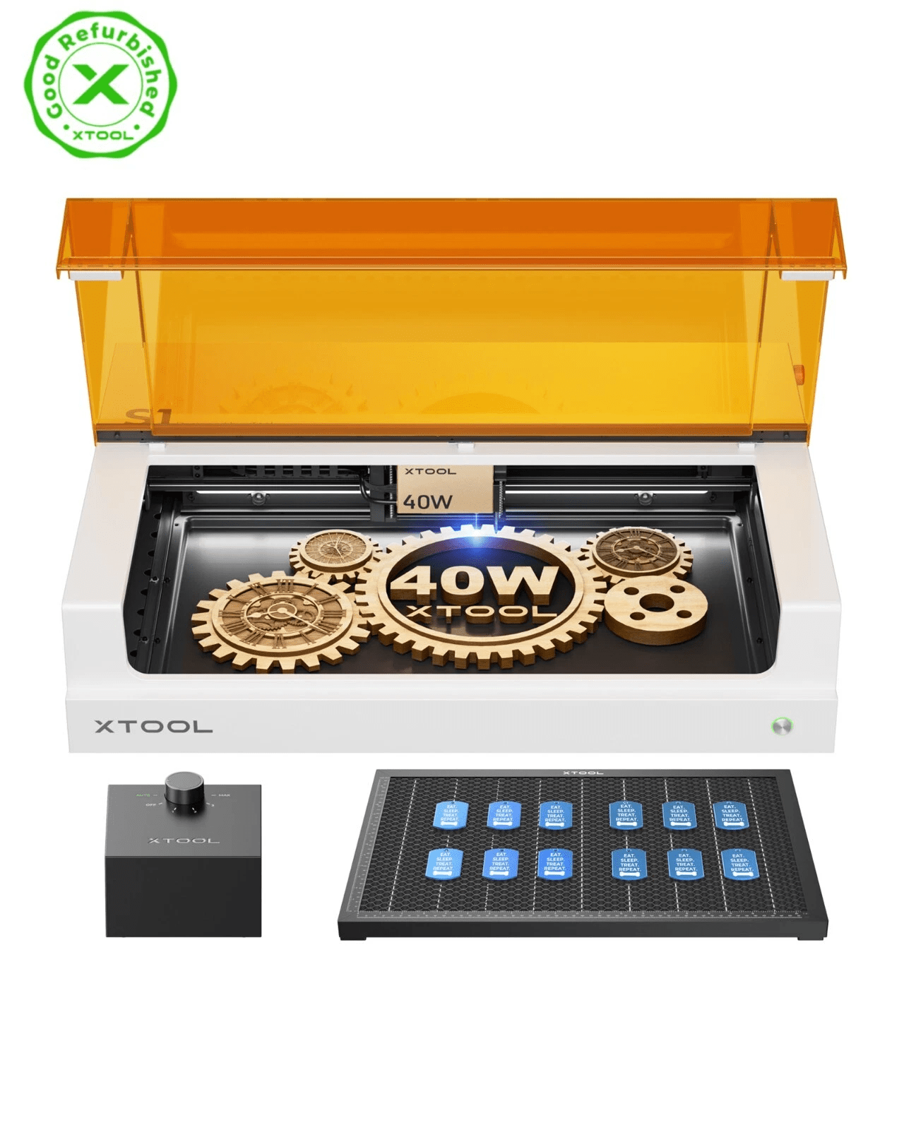 xTool S1 40W Laser Engraver and Cutter Machine with Air Assist & Honeycomb Basic Bundle, White - Certified Refurbished