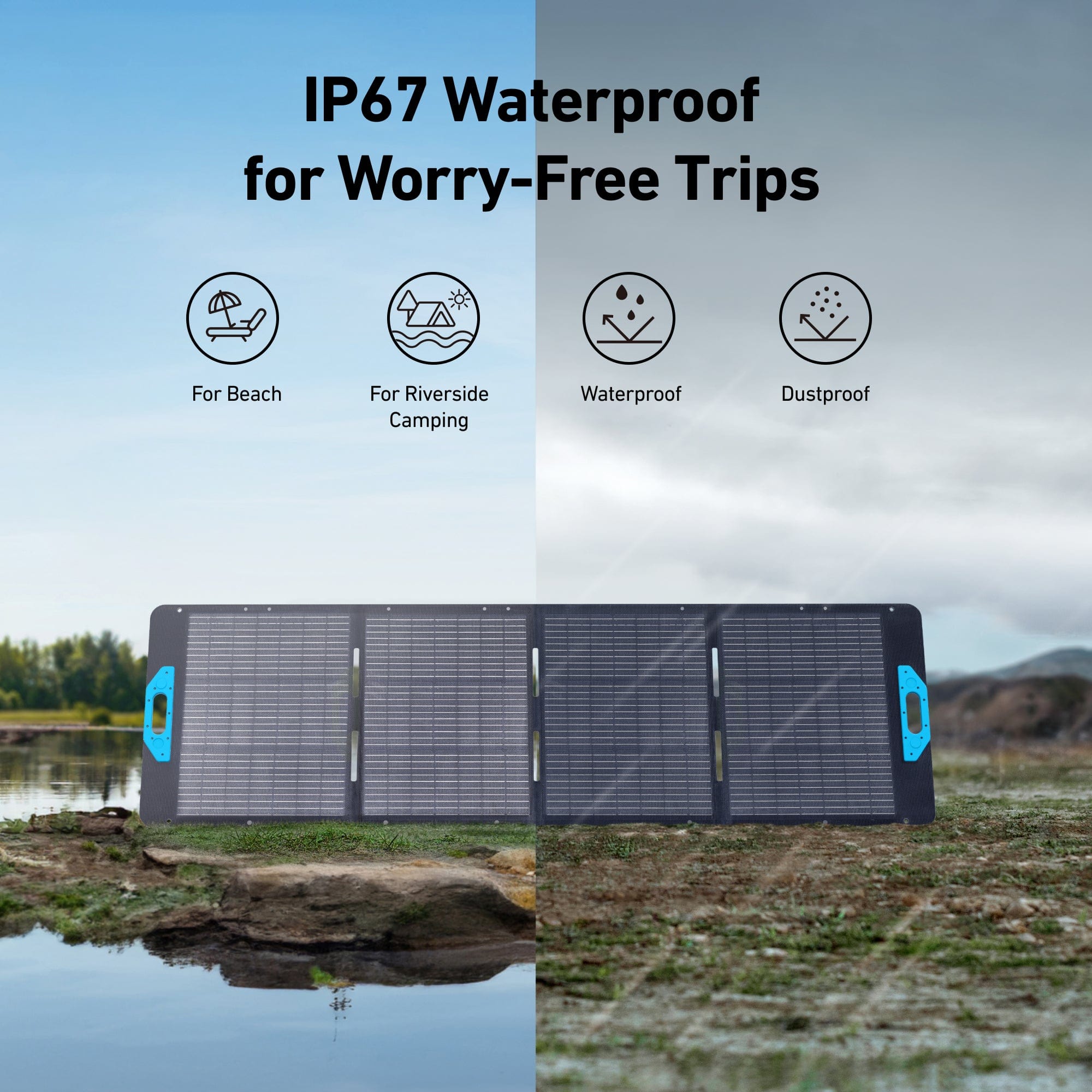 Anker SOLIX PS200 Portable Solar Panel, 200W High-Efficiency, IP67 Waterproof, Adjustable Angles for Home Backup, RVs, Camping & Power Outages