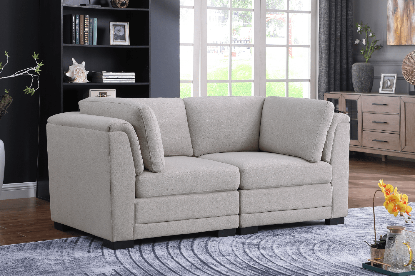 Willow & Hearth Kristin 70.5"W Light Gray Linen Fabric Loveseat