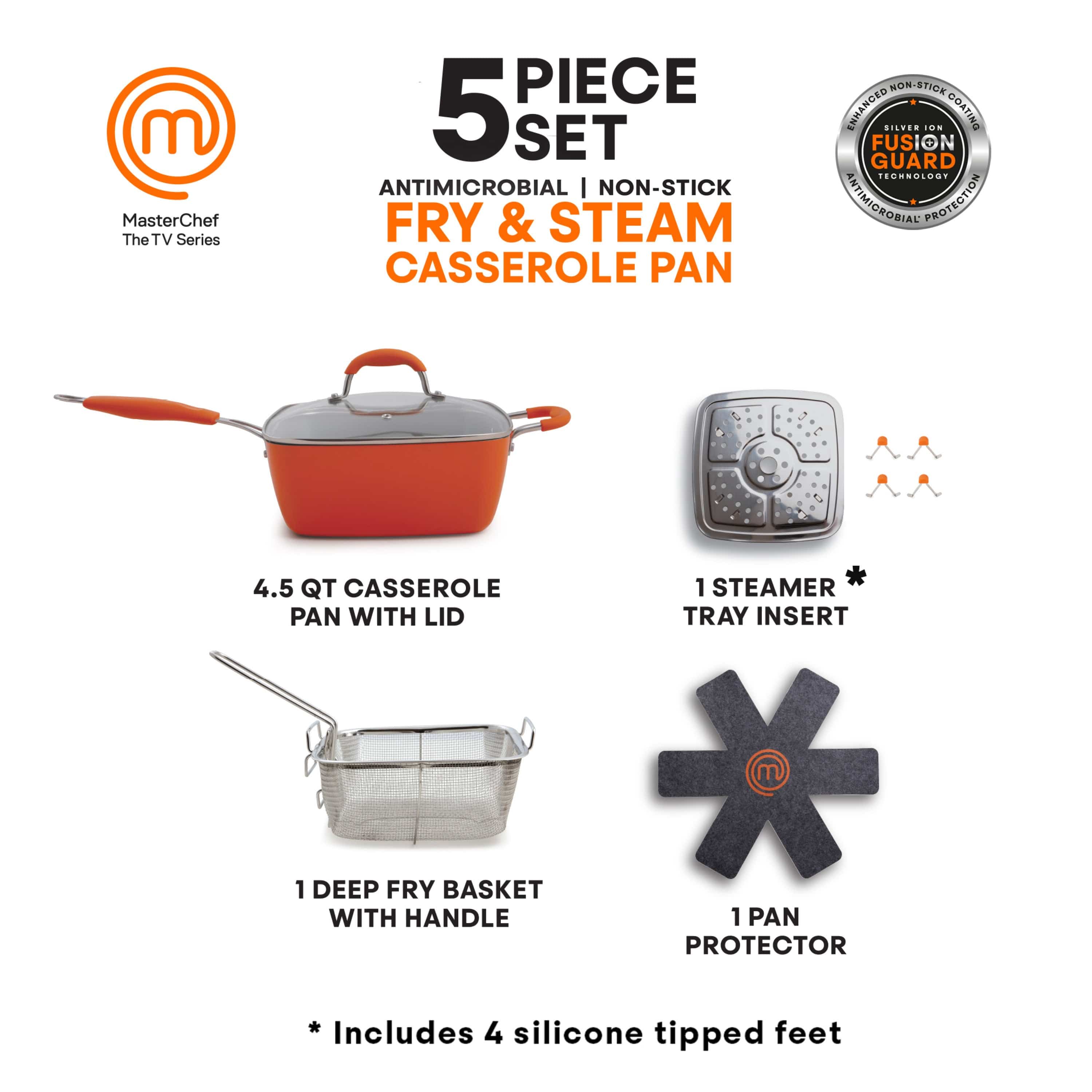 MasterChef 5 Pieces Champions Fry & Steam Steam Cook Set Orange