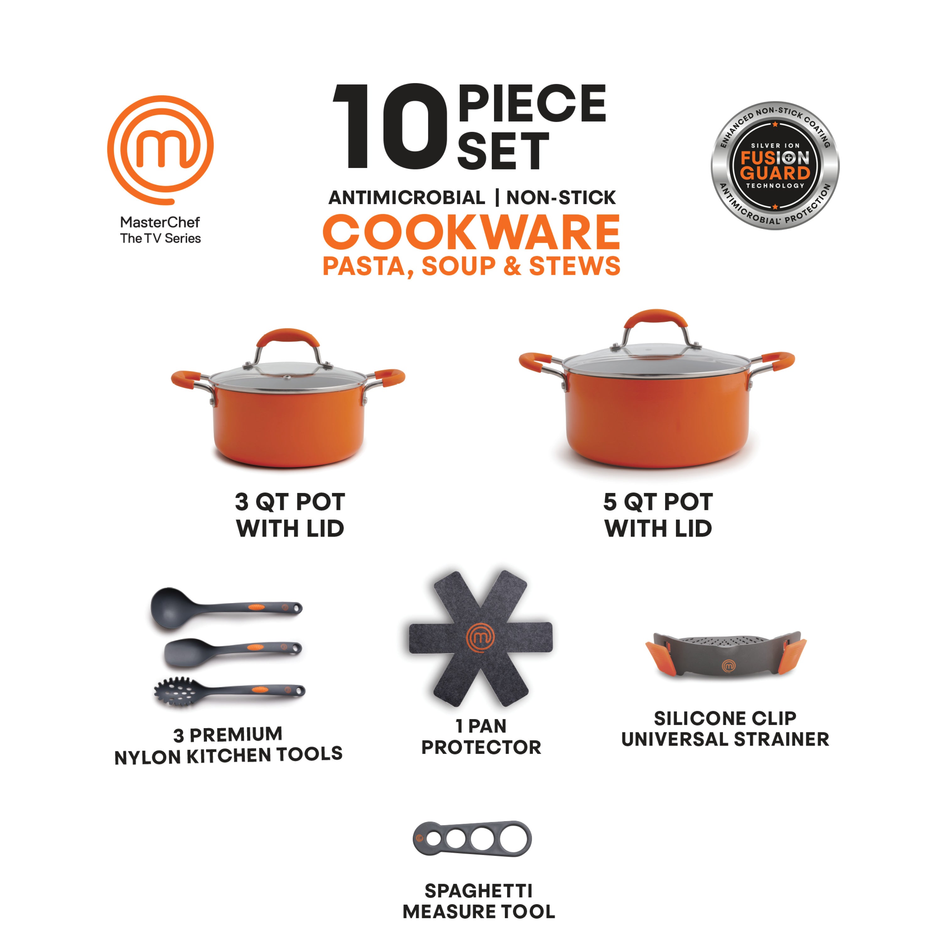 MasterChef MC3005 10 Pieces Champions Pasta, Soup & Stew Pot Set Orange