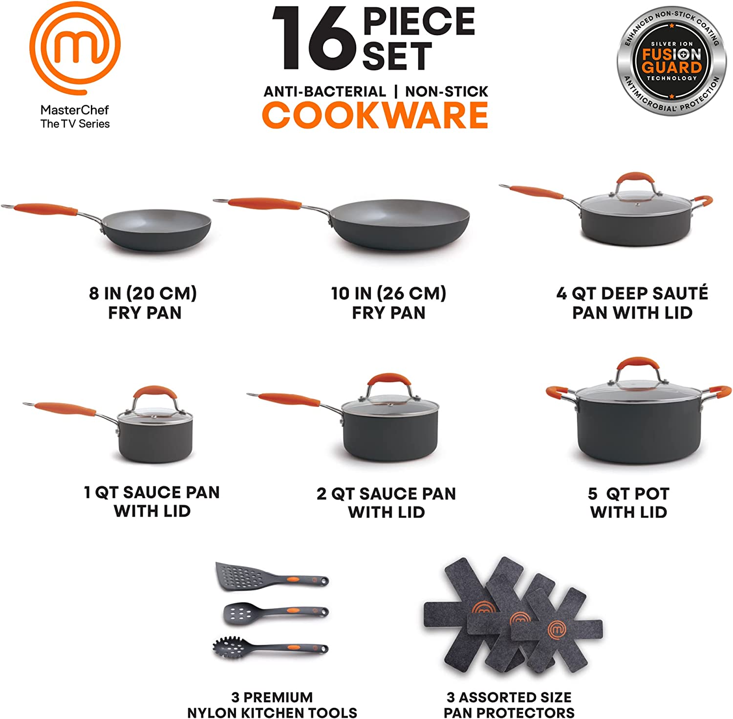 MasterChef MC3011 16 Pieces Champions Cookware Set Gray