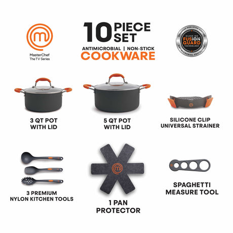 MasterChef 10-Piece Champions Pasta, Soup & Stew Pot Set, Gray