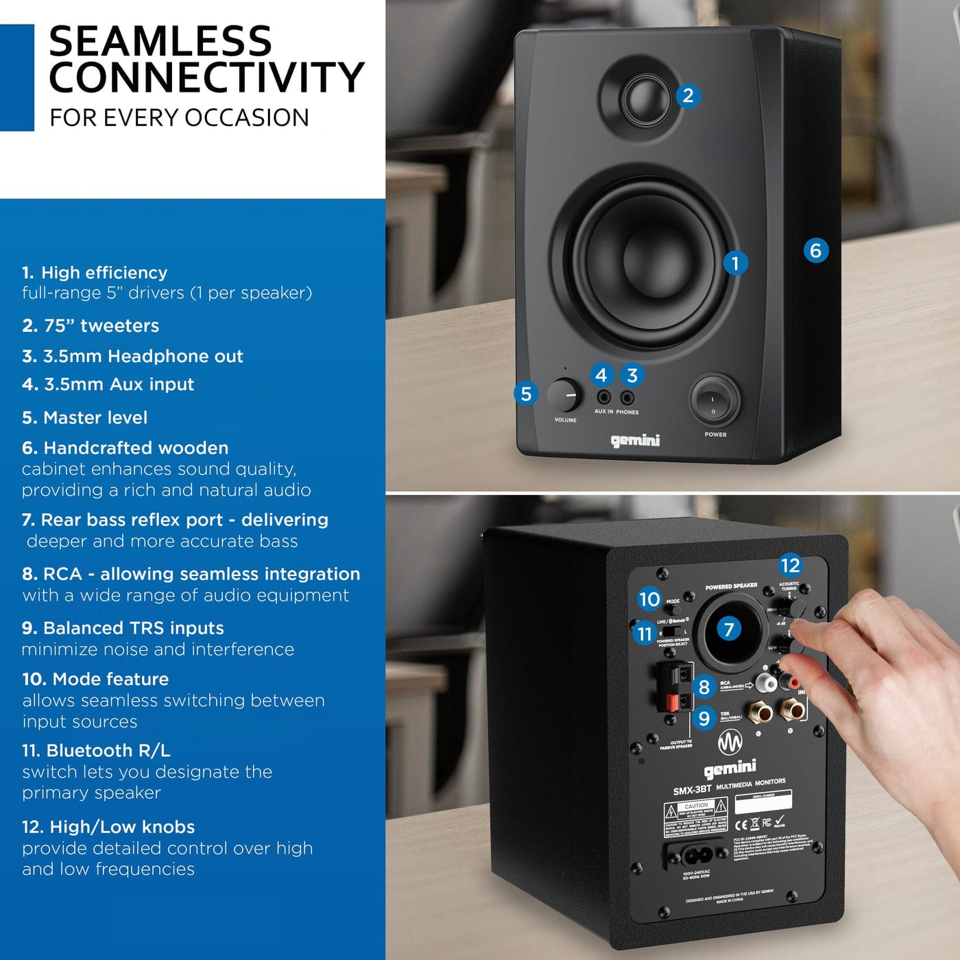 Gemini 100W Bluetooth Bookshelf Speakers - Certified Refurbished