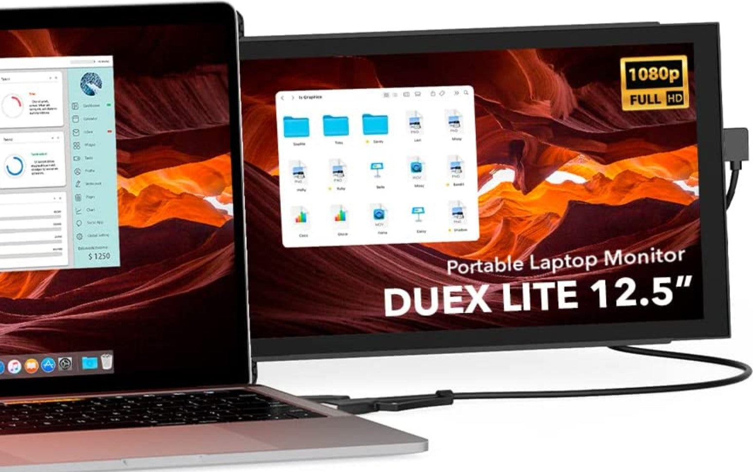 Mobile Pixels MPDUEXLITE-RB-B 12.5" Duex Lite Portable Monitor Windows/Apple Compatible - Certified Refurbished