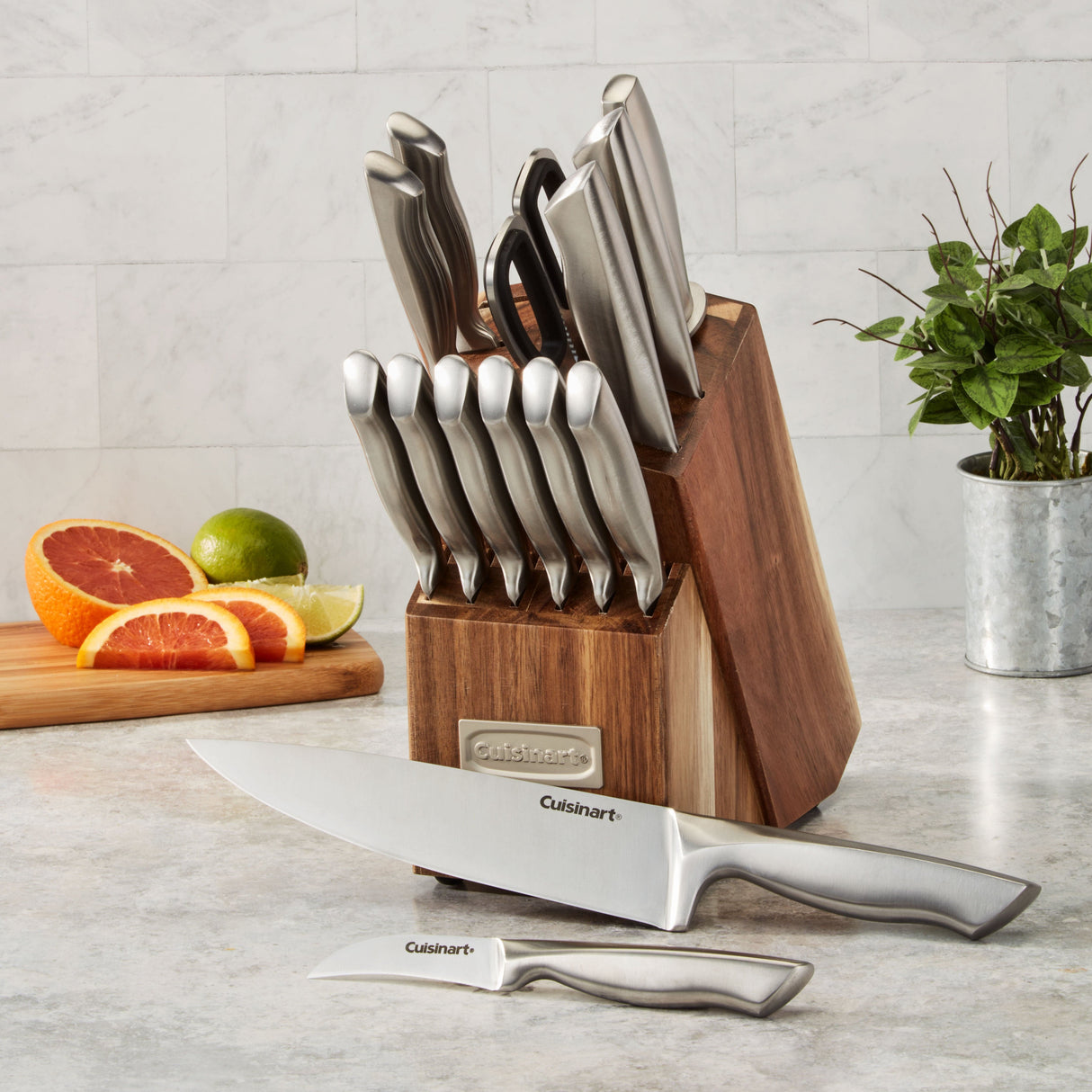 Cuisinart 15pc Elite Series Stainless Steel Block Set with Acacia Block, Silver