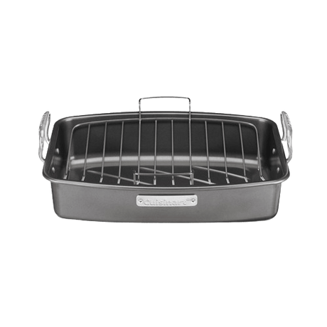 Cuisinart Roasting And Lasagna Pans 17" x 13" Nonstick Roaster with V-Rack, Black