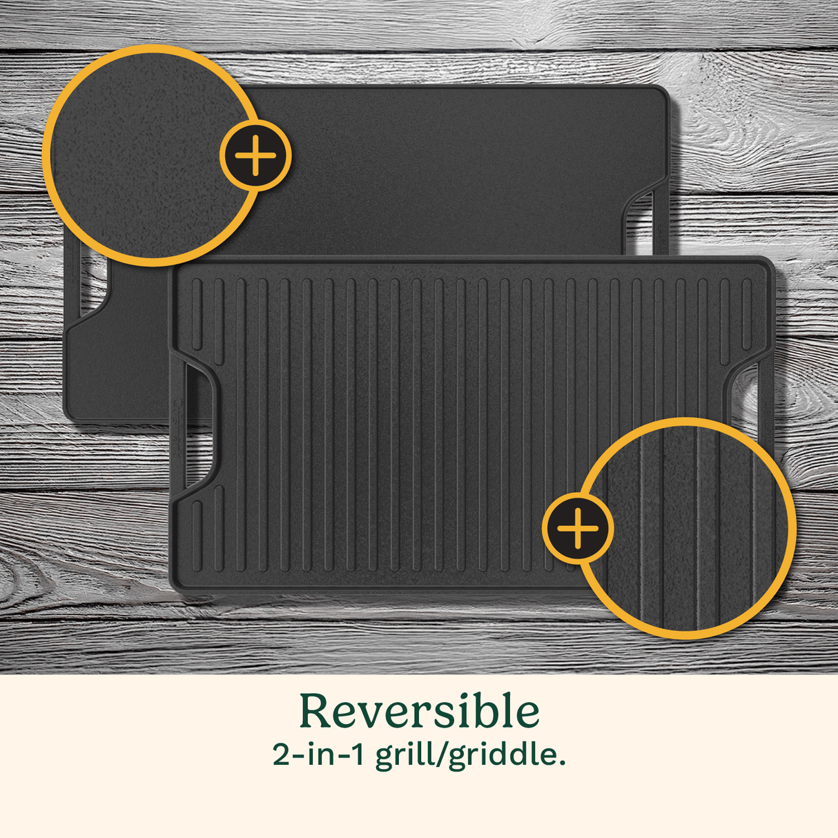 Cuisinart Reversable 2-in-1 Cast Iron Grill/Griddle Plate, Black