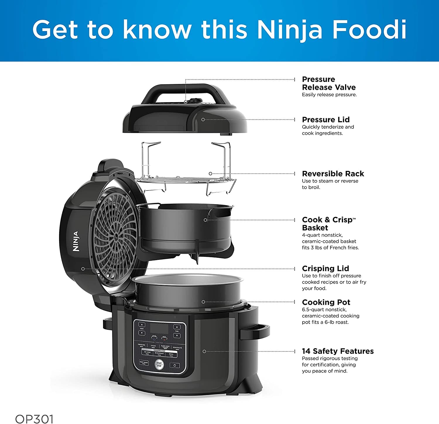 Ninja Foodi 9-in-1 6.5QT Pressure Cooker & Air Fryer with High Gloss Finish