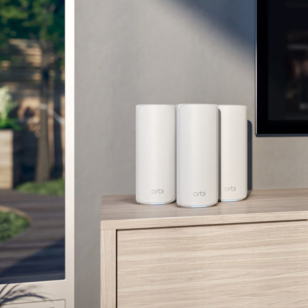 Netgear Orbi 770 Series RBE773 Tri-Band WiFi 7 Mesh System, 3-Pack (Router + 2 Satellites), 11Gbps, Covers Up to 8000 Sq. Ft., White