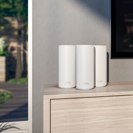 Netgear Orbi 770 Series RBE773 Tri-Band WiFi 7 Mesh System, 3-Pack (Router + 2 Satellites), 11Gbps, Covers Up to 8000 Sq. Ft., White