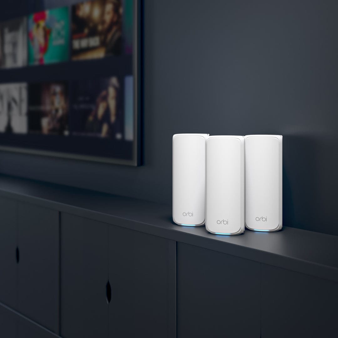 Netgear Orbi 770 Series RBE773 Tri-Band WiFi 7 Mesh System, 3-Pack (Router + 2 Satellites), 11Gbps, Covers Up to 8000 Sq. Ft., White