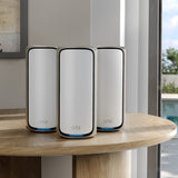 Netgear Orbi 970 Series RBE973S Quad-Band WiFi 7 Mesh System, 3-Pack (Router + 2 Satellites), 27Gbps, Covers Up to 10000 Sq. Ft., White