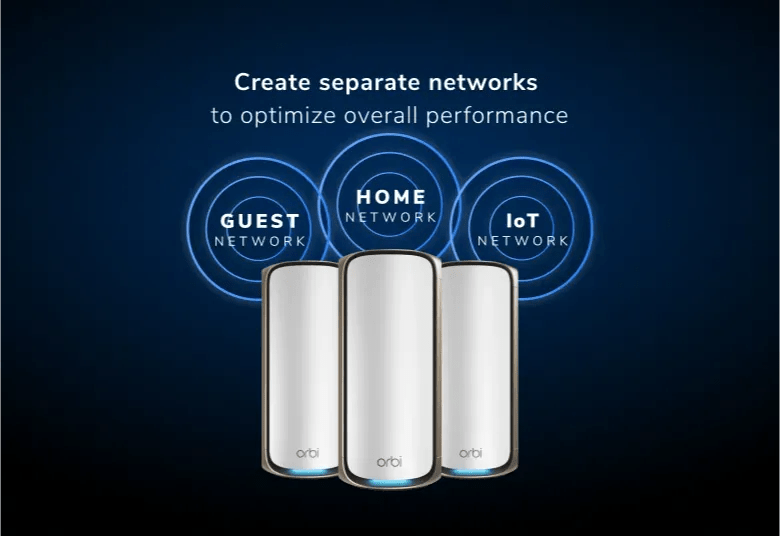 Netgear Orbi 970 Quad-Band WiFi 7 Mesh System, 27Gbps, 10000 sq.ft. Coverage, 200 Devices, Router + 2 Satellites - Certified Refurbished
