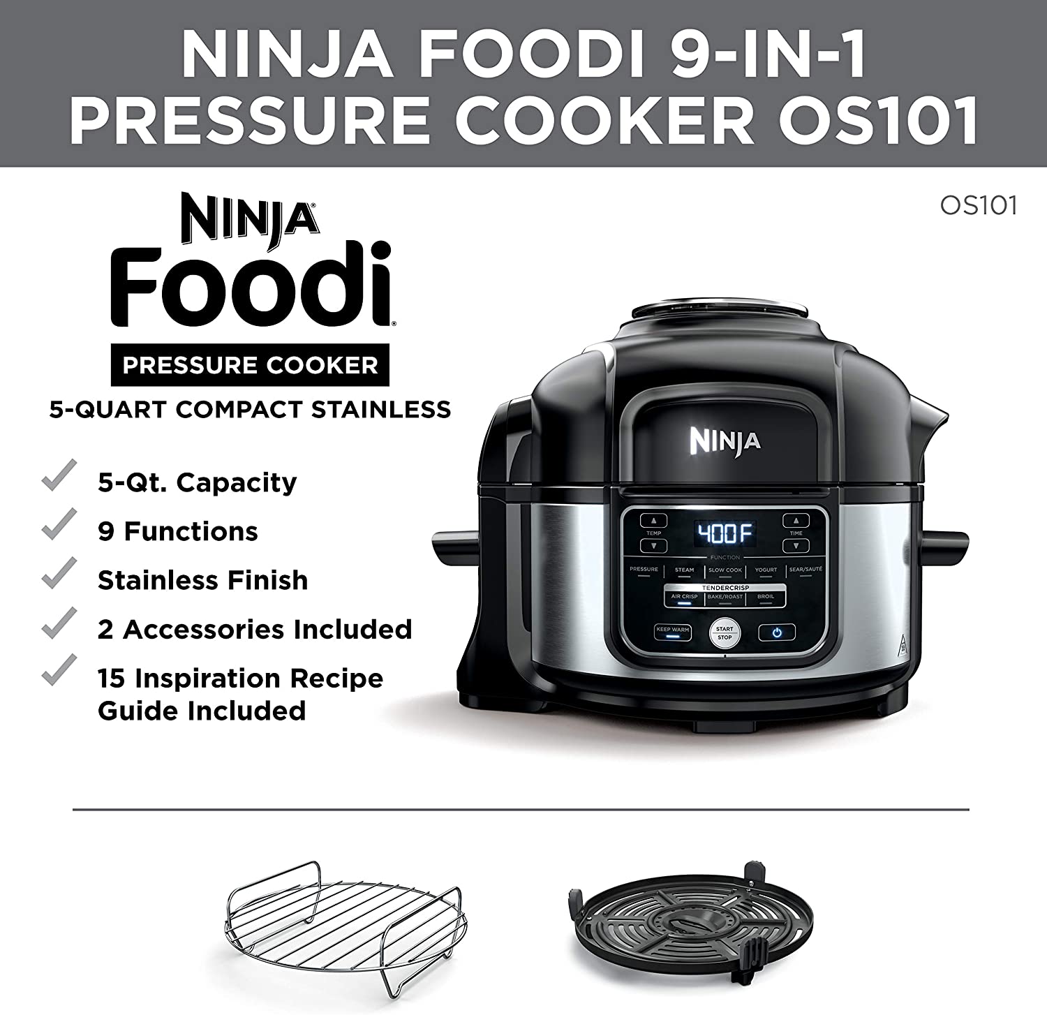 Ninja OS101 Foodi 9-in-1 5 Quart Pressure Cooker & Air Fryer