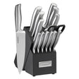 Cuisinart 15 piece German Stainless Steel Hollow Handle Knife Block Set, Silver