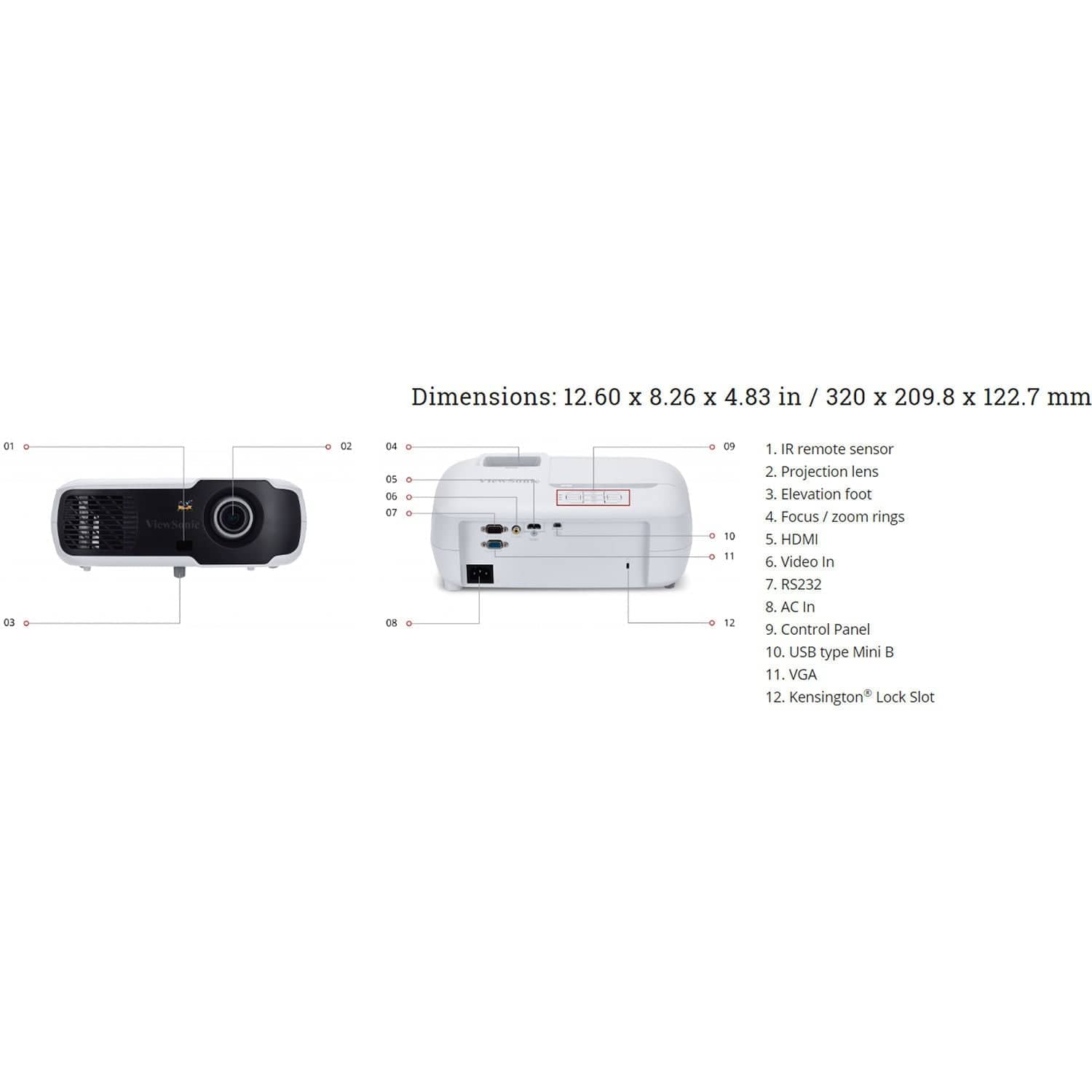 ViewSonic PA502S-S SVGA 3500 Lumens HDMI Projector - Refurbished