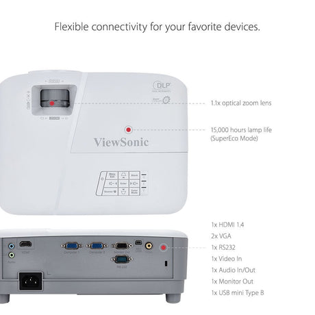 ViewSonic 3800 Lumens XGA High Brightness Home and Office Projector - Certified Refurbished