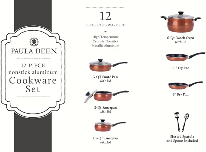 Paula Deen 12 Piece Cookware Set Copper