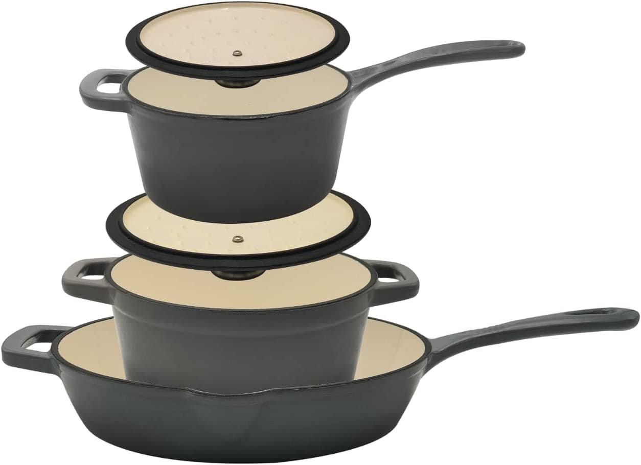 Paula Deen 5 Piece Stackable Nonstick Cast Iron Set Blue Sapphire